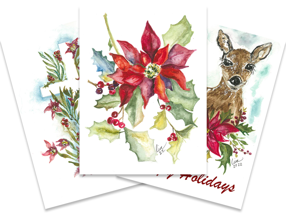 3 Watercolor ESCI Holiday Cards